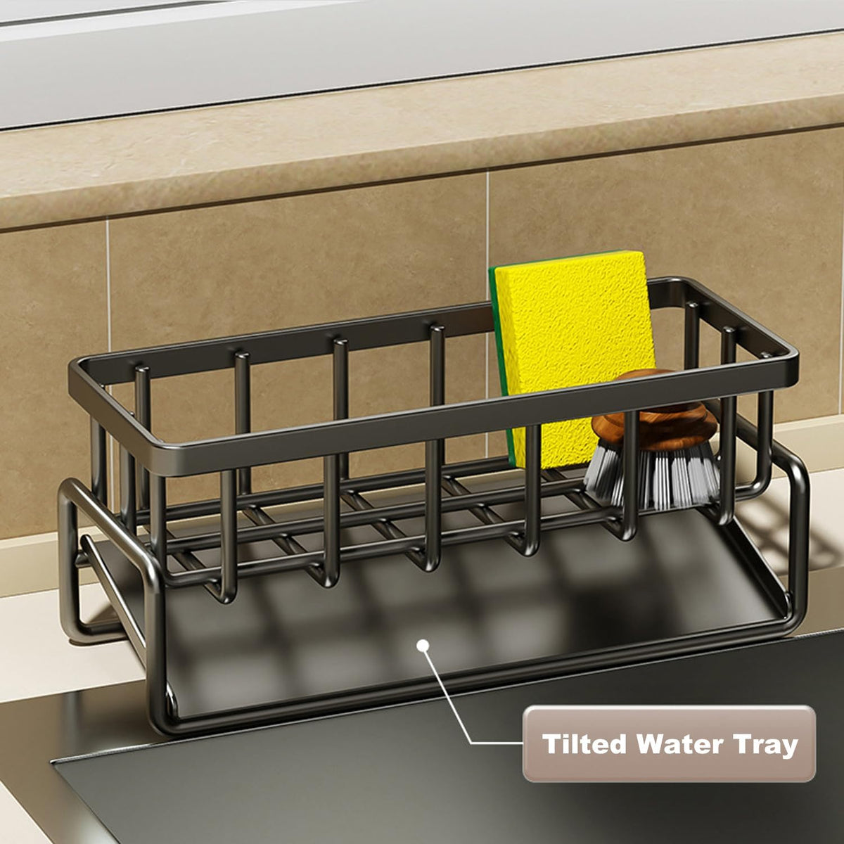 Sponge Holder for Kitchen Sink, Sink Caddy with Dishcloth Rack, Kitchen Sink Storage Rack Organizer