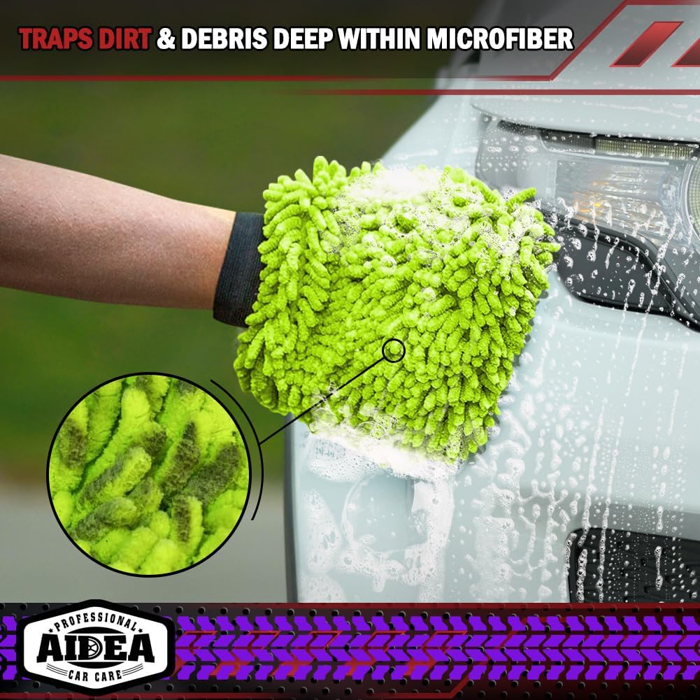 AIDEA Car Wash Mitt Microfiber, 2PK-Scratch-Free& Lint-Free, Premium Chenille Microfiber Wash