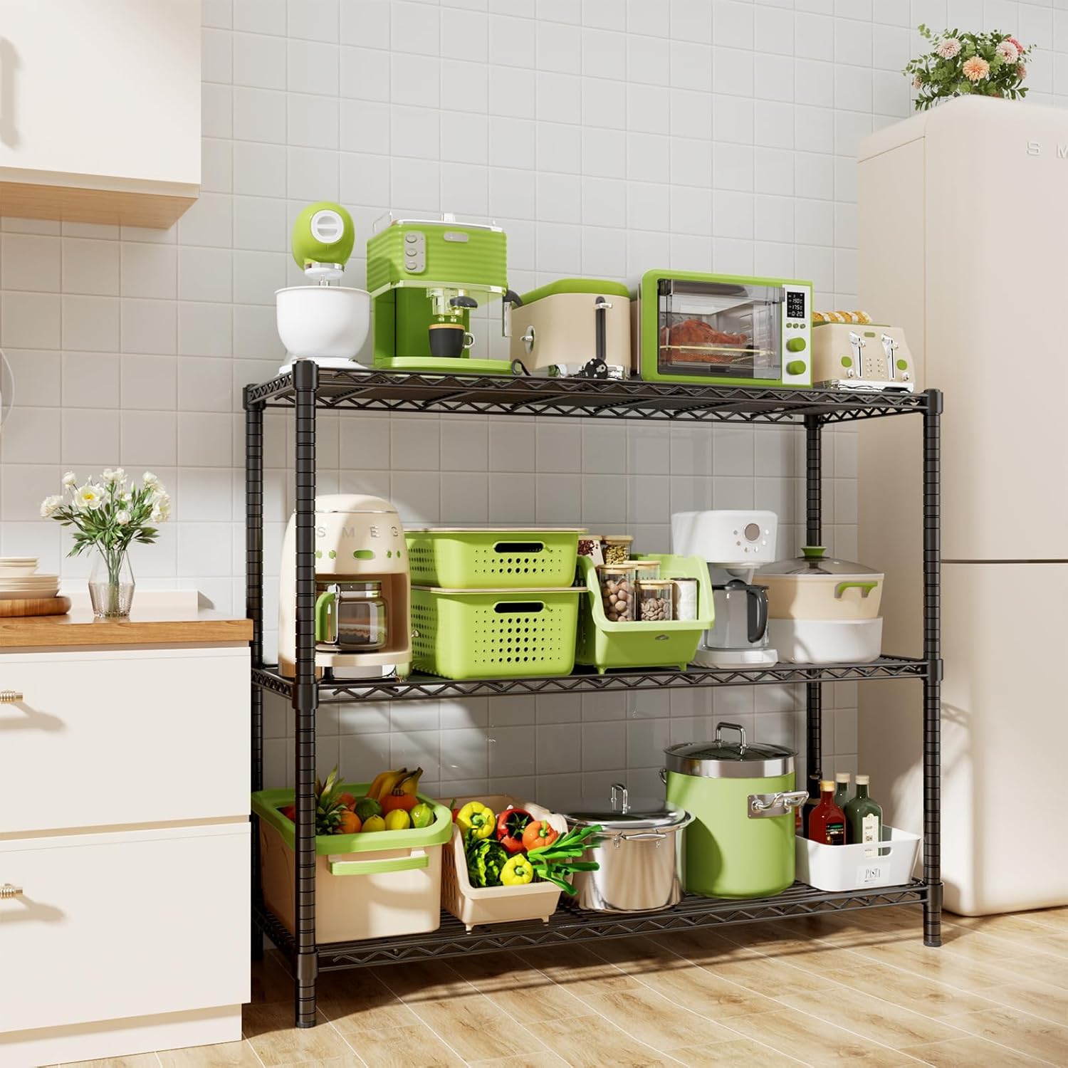 Storage Shelves, 48" L x 20" W x 47" H Heavy Duty Garage Wire Shelving Unit Loads 1200LBS, 3-Tier