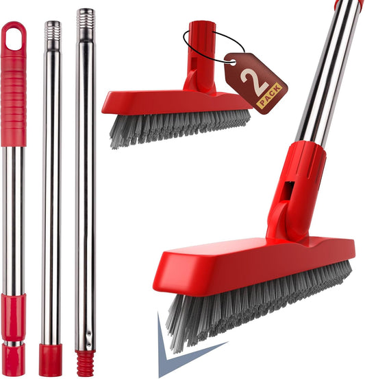 ITTAHO 2 Pack Grout Brush with Long Handle, Swivel Cleaning Grout Line Scrubber - Extendable