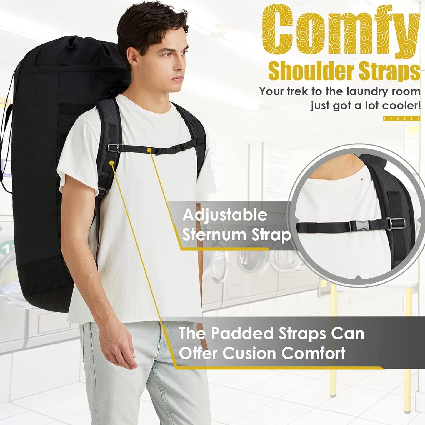 Laundry Backpack Bag 115L, Heavy Duty Laundry Bags with Shoulder Straps, Dirty Clothes Bag for