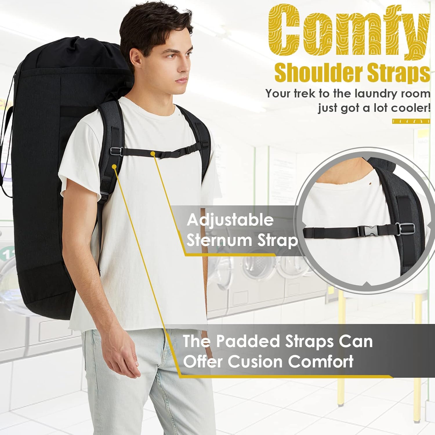 Laundry Backpack Bag 115L, Heavy Duty Laundry Bags with Shoulder Straps, Dirty Clothes Bag for
