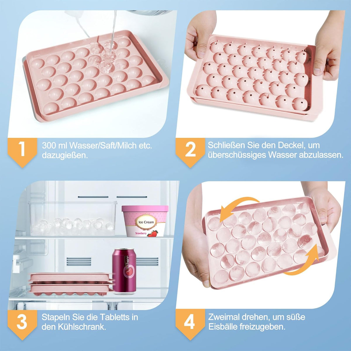 WIBIMEN Ice Cube Tray with Lid and Bin - Round Ice Trays for Freezer with Lid - Ice Cube Trays for