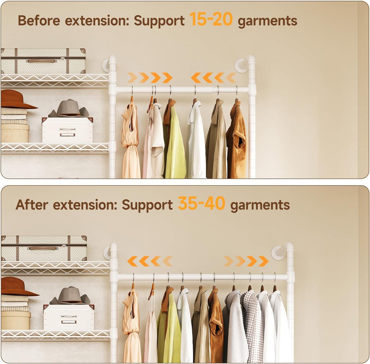 ONBRILL L4 Wall Mounted Industrial Pipe Clothing Rack, Closet Organizer System with 6 Hanging