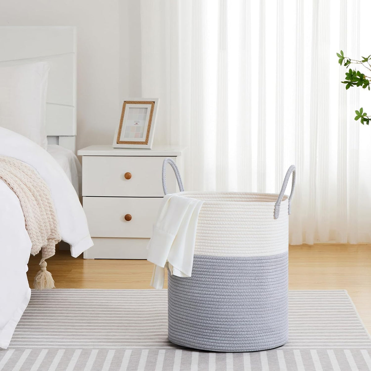 VIPOSCO Large Laundry Hamper, Tall Woven Rope Storage Basket for Blanket, Toys, Dirty Clothes in