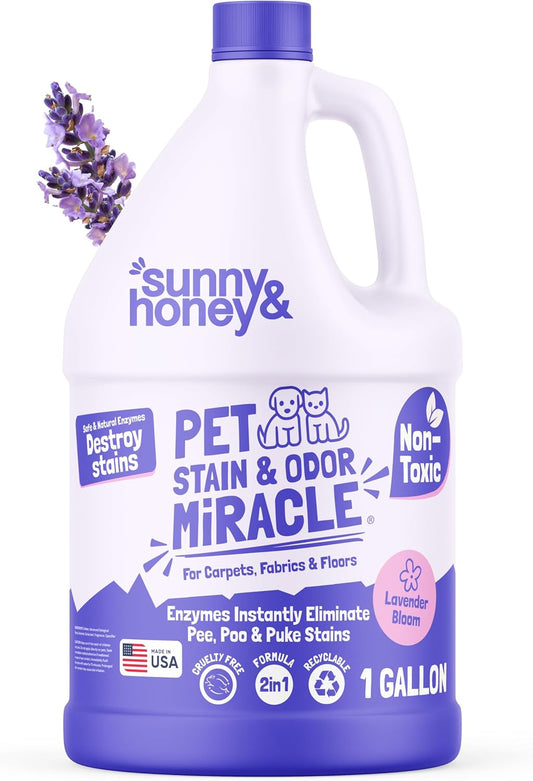 Sunny & Honey Pet Stain & Odor Miracle - 1 Gallon (128 Fl Oz), Light Lavender Scent - Carpet