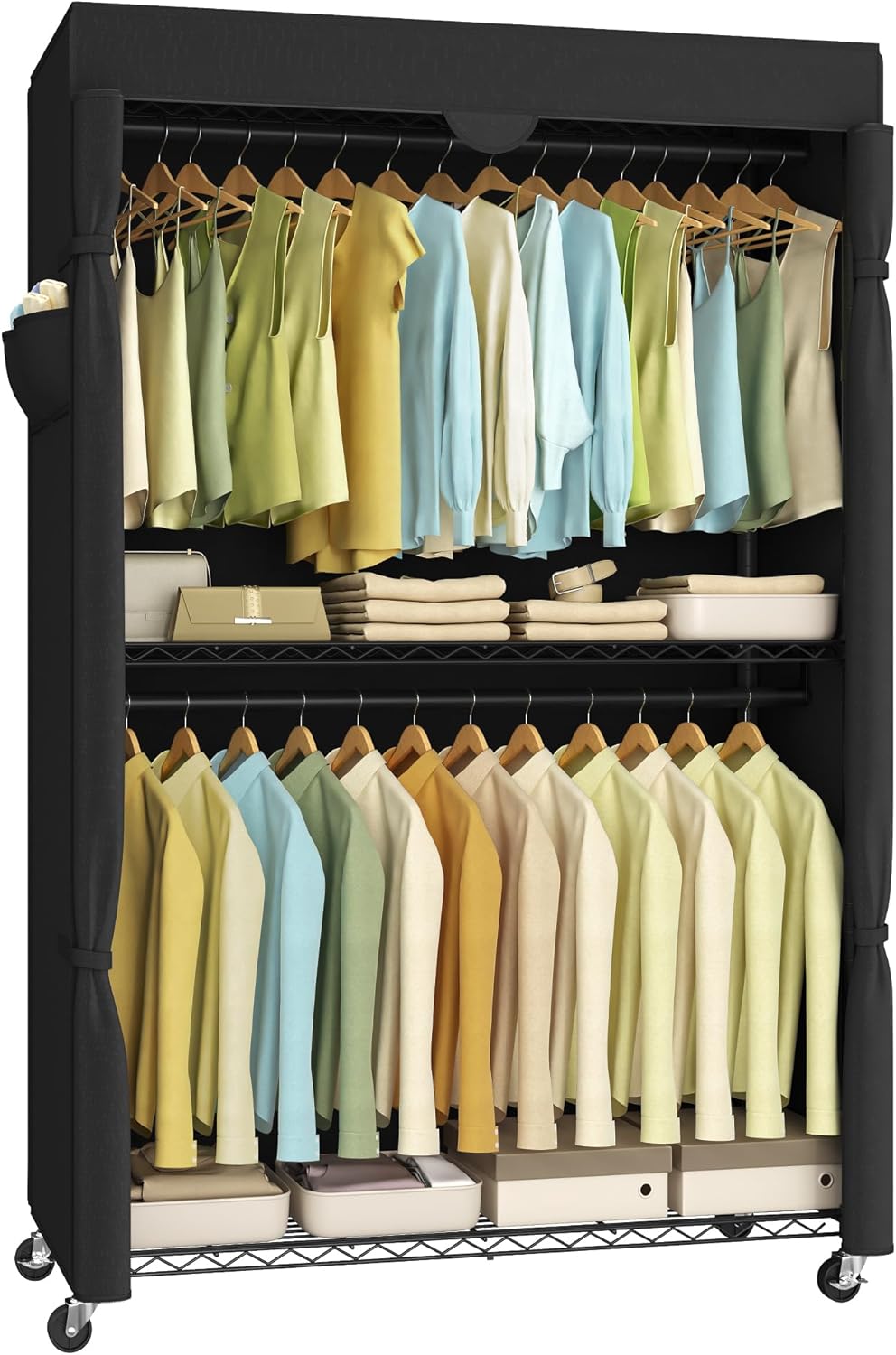 SONGMICS Heavy-Duty Rolling Clothes Rack, Garment Rack, Portable Closet, 43.3-Inch Wide Clothing