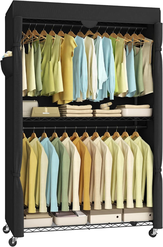 SONGMICS Heavy-Duty Rolling Clothes Rack, Garment Rack, Portable Closet, 43.3-Inch Wide Clothing