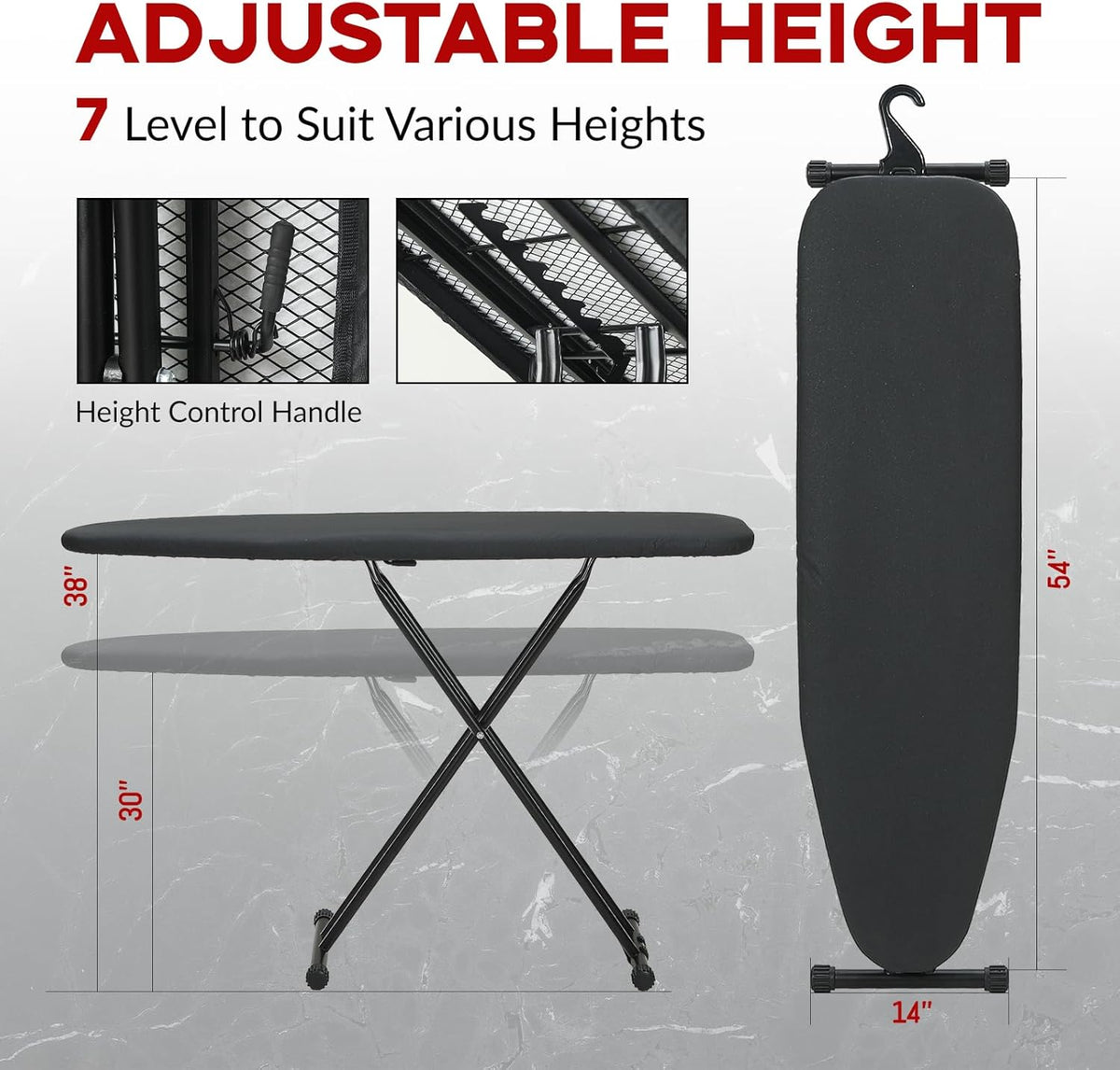 Ironing Board Full Size 53x13, RAINHOL Heavy Duty Iron Board with Thick Padded Cover, Height