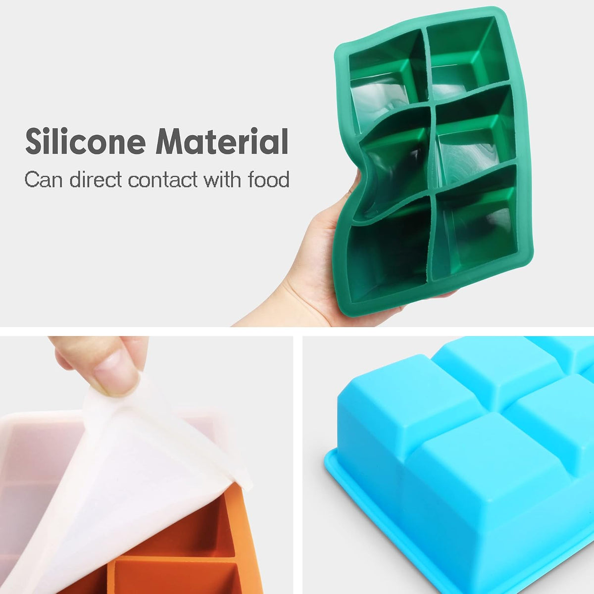 Silicone Ice Cube Trays 3 Pack - Large Size Silicone Ice Cube Molds with Leak Proof Removable Lid