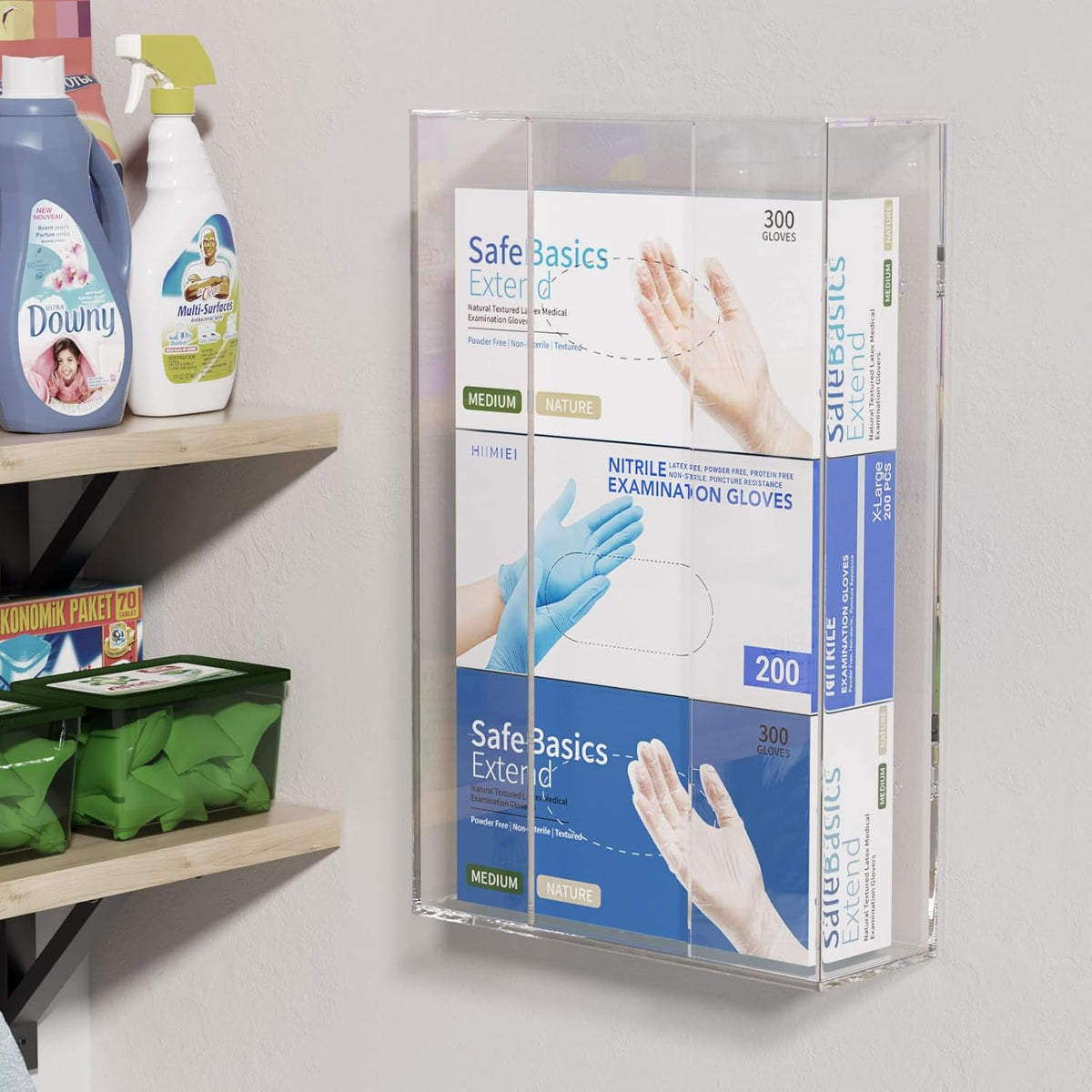 HIIMIEI Acrylic Glove Dispenser Wall Mount, Clear Plastic Glove Rack Floating Triple Gloves Box