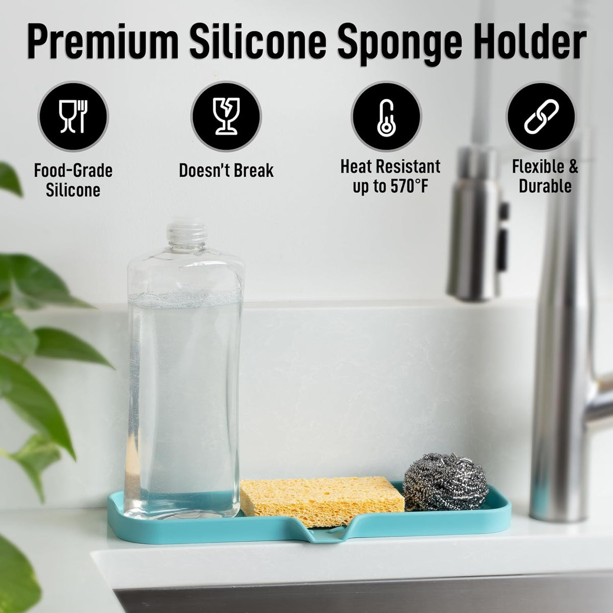 Zulay Large Silicone Sponge Holder (12x4) – Flexible Sink Organizer Tray for Kitchen & Bathroom