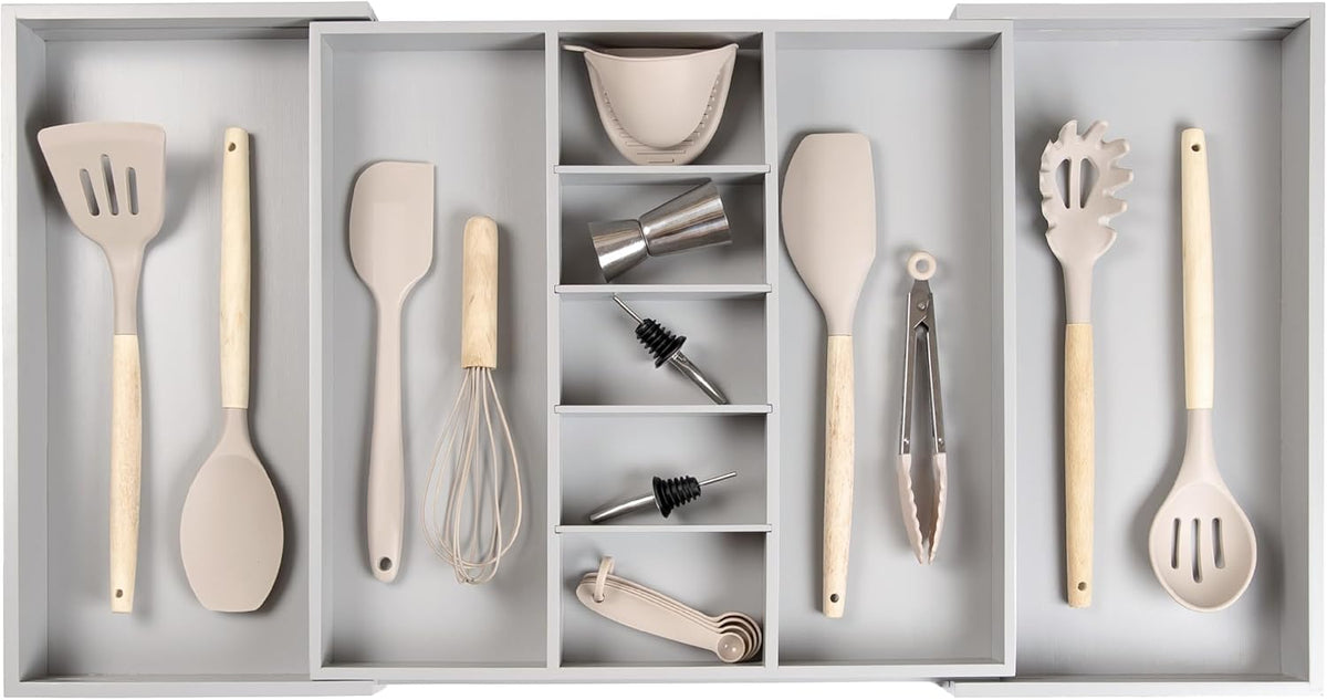 KitchenEdge Adjustable Kitchen Drawer Organizer for Utensils and Junk, Food-Safe Contract Grade