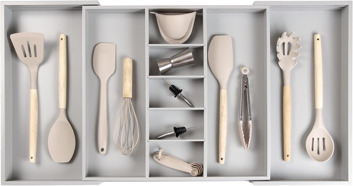 KitchenEdge Adjustable Kitchen Drawer Organizer for Utensils and Junk, Food-Safe Contract Grade