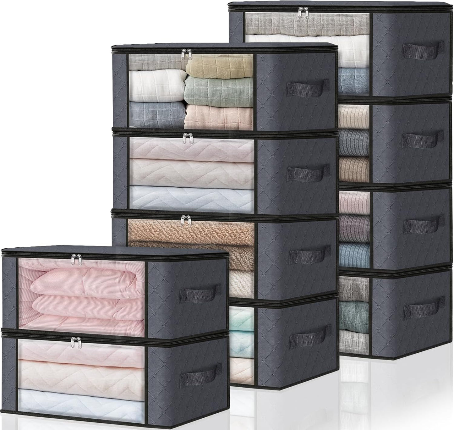HomeHacks Storage 10-Pack Clothes Organizer Storage Bags Foldable Storage Box with Large Clear
