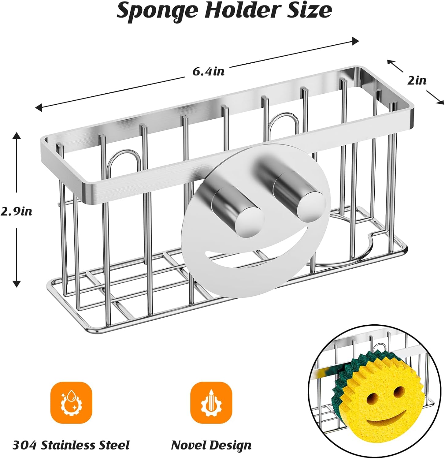 Sponge Holder Smiley Face,Sink Caddy for Kitchen Sink,Sponge Holder with 2 PCS Suction Cups/1 PCS