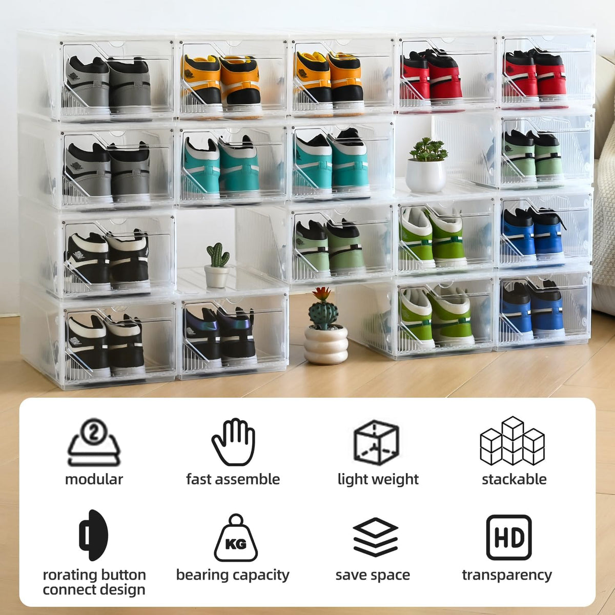 Modular XX-Large Shoe Organizer,Shoe Storage Organizer,10 Pack Shoe Box Clear Plastic