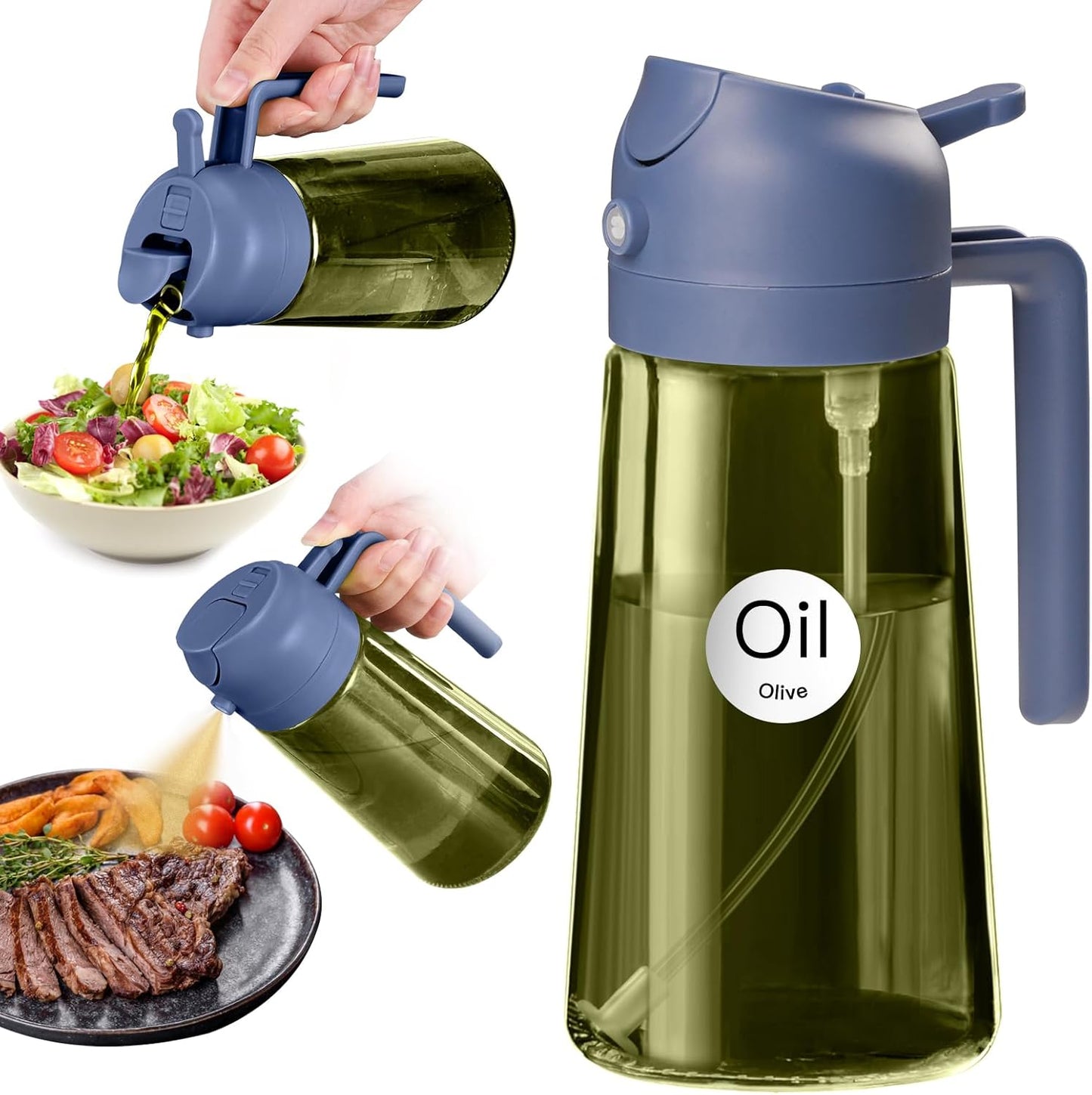 YARRAMATE 16oz/470ml Dark Green Oil Sprayer for Cooking with Stickers, Food-grade Premium 2 in 1