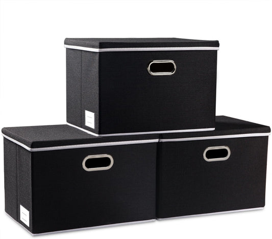 PRANDOM Large Foldable Storage Boxes with Lids [3-Pack] Fabric Collapsible Storage Bins Organizer