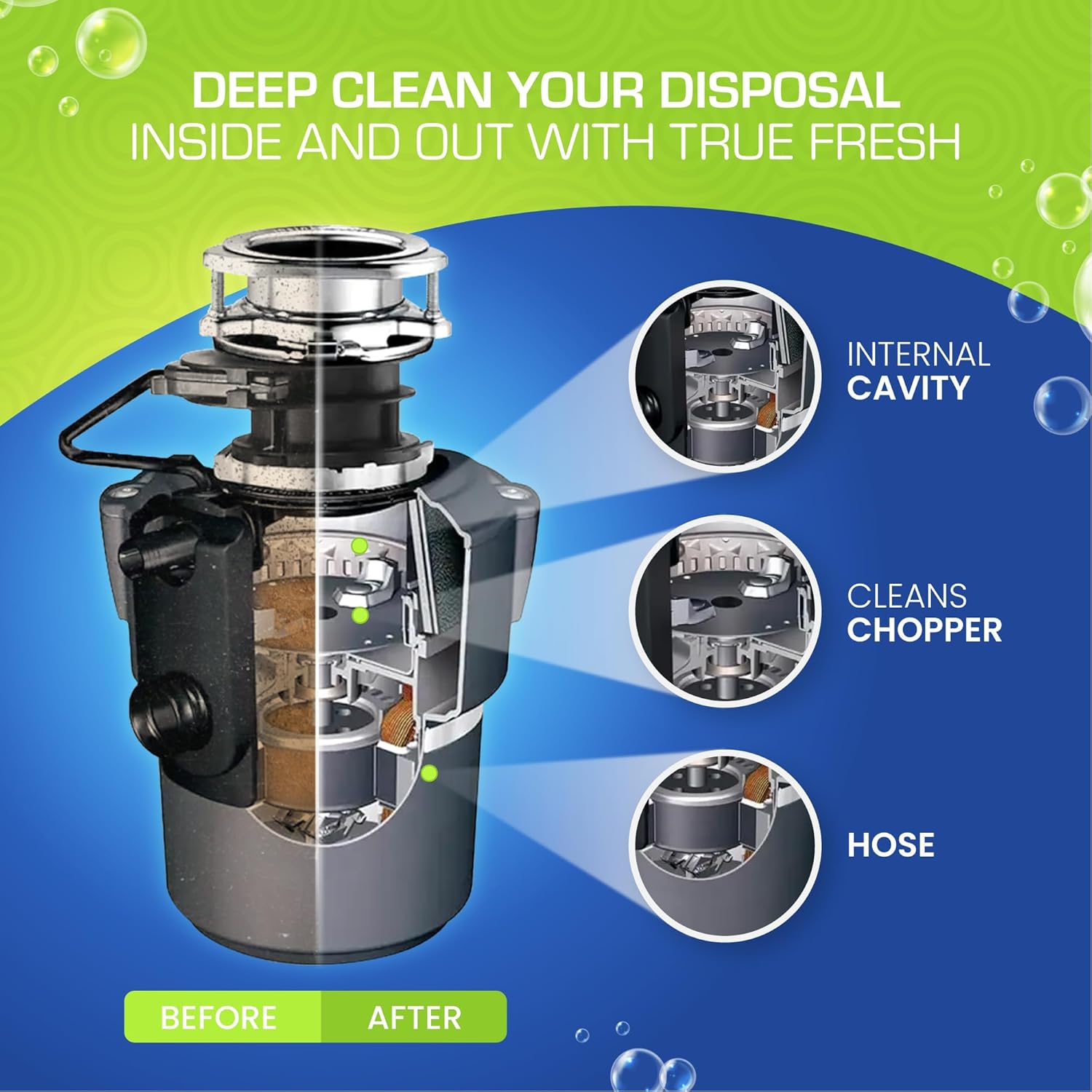 True Fresh Garbage Disposal Cleaner – 24-Pack Foaming Sink and Drain Deodorizer Tablets, Powerful