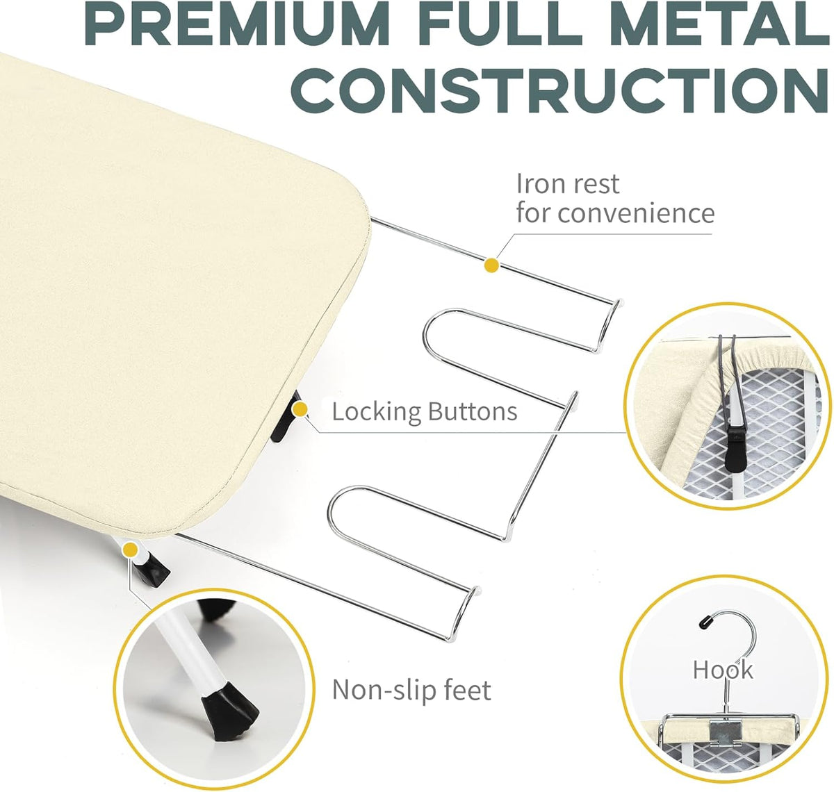 Metal Small Ironing Board Tabletop 31x12, RAINHOL Countertop Mini Iron Board Foldable with Cotton