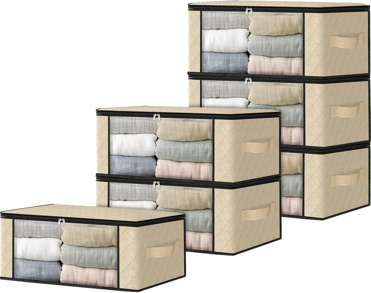HomeHacks Storage 6-Pack Clothes Organizer Storage Bags Foldable Storage Box with Large Clear