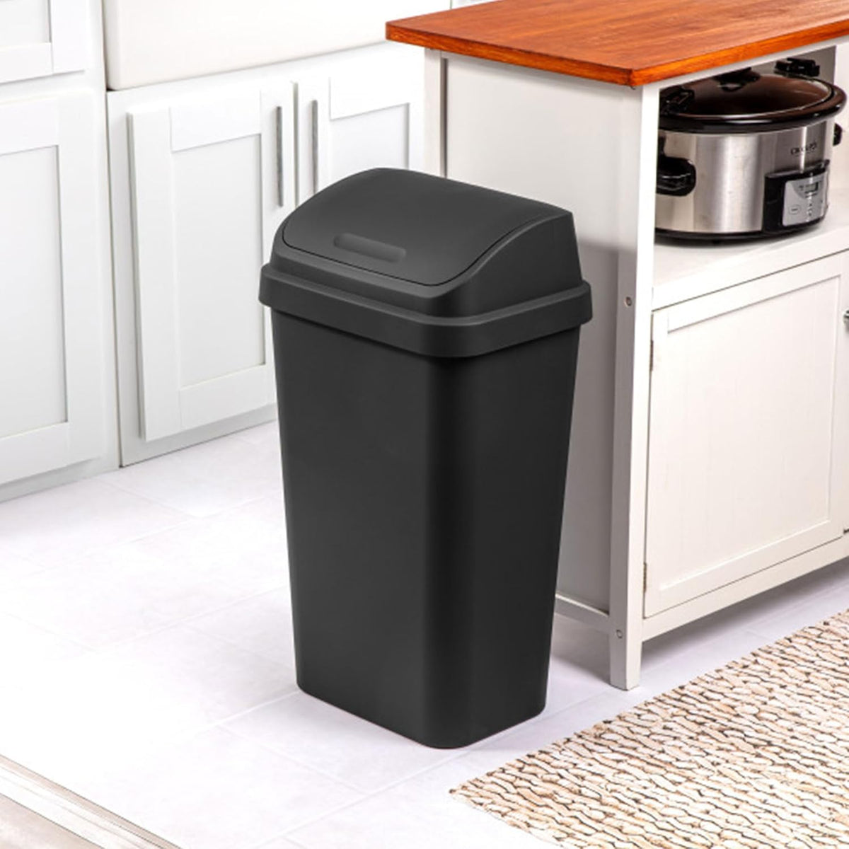 Sterilite 12-Pack Swing Top Wastebasket, Sleek Square Profile Trash Can, 13 Gallon, Black - Modern