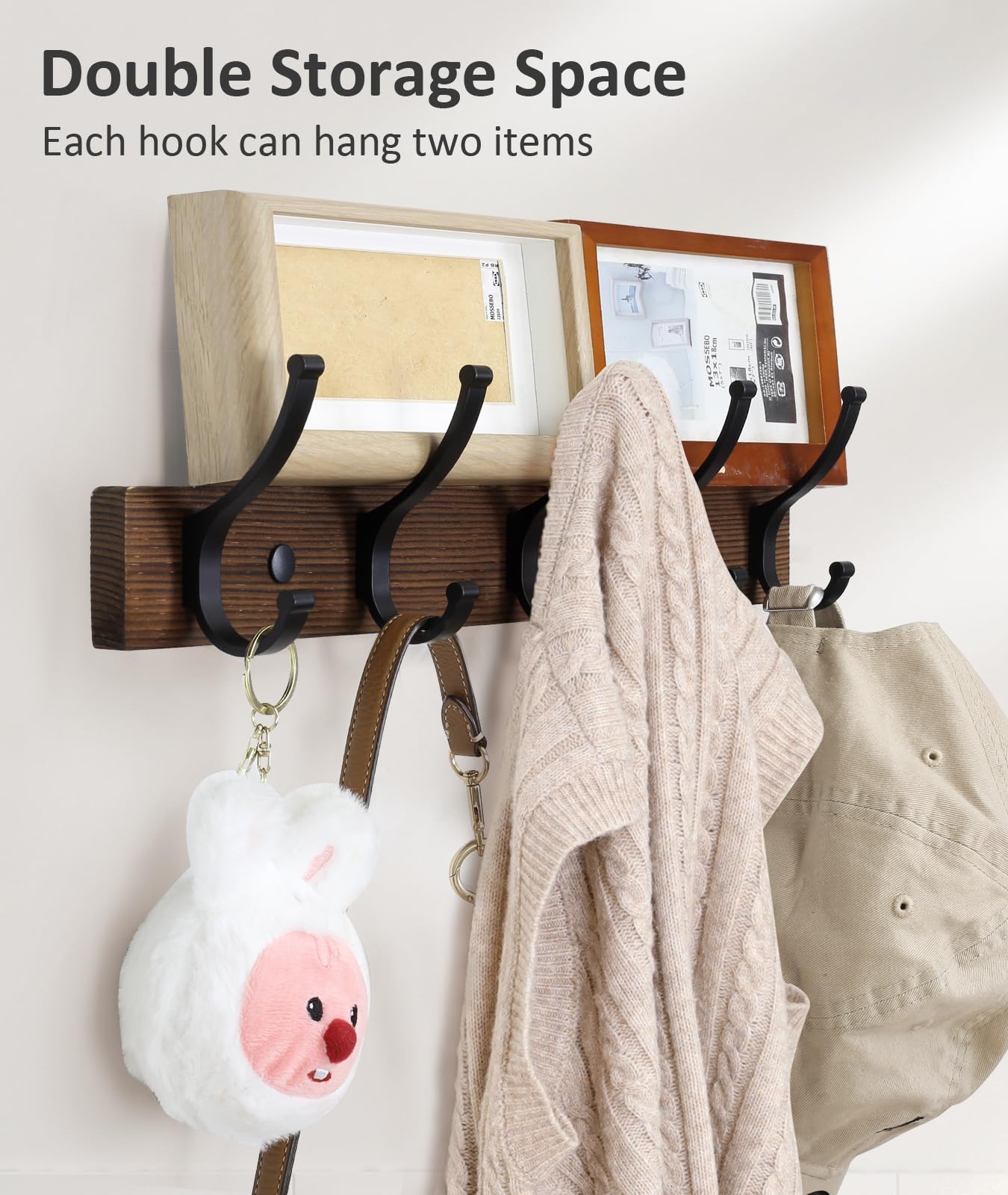 Optish Coat Rack Wall Mount, 16.5 Inches Wood Coat Hooks, Wall Hooks for Hanging, Hat Rack Bag