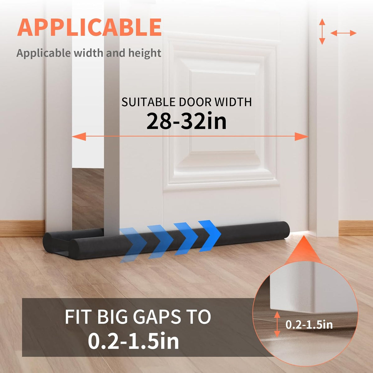 Upgraded Door Draft Stopper for Bottom of Door, Under Door Gap Filler for Big Gap, No Folding