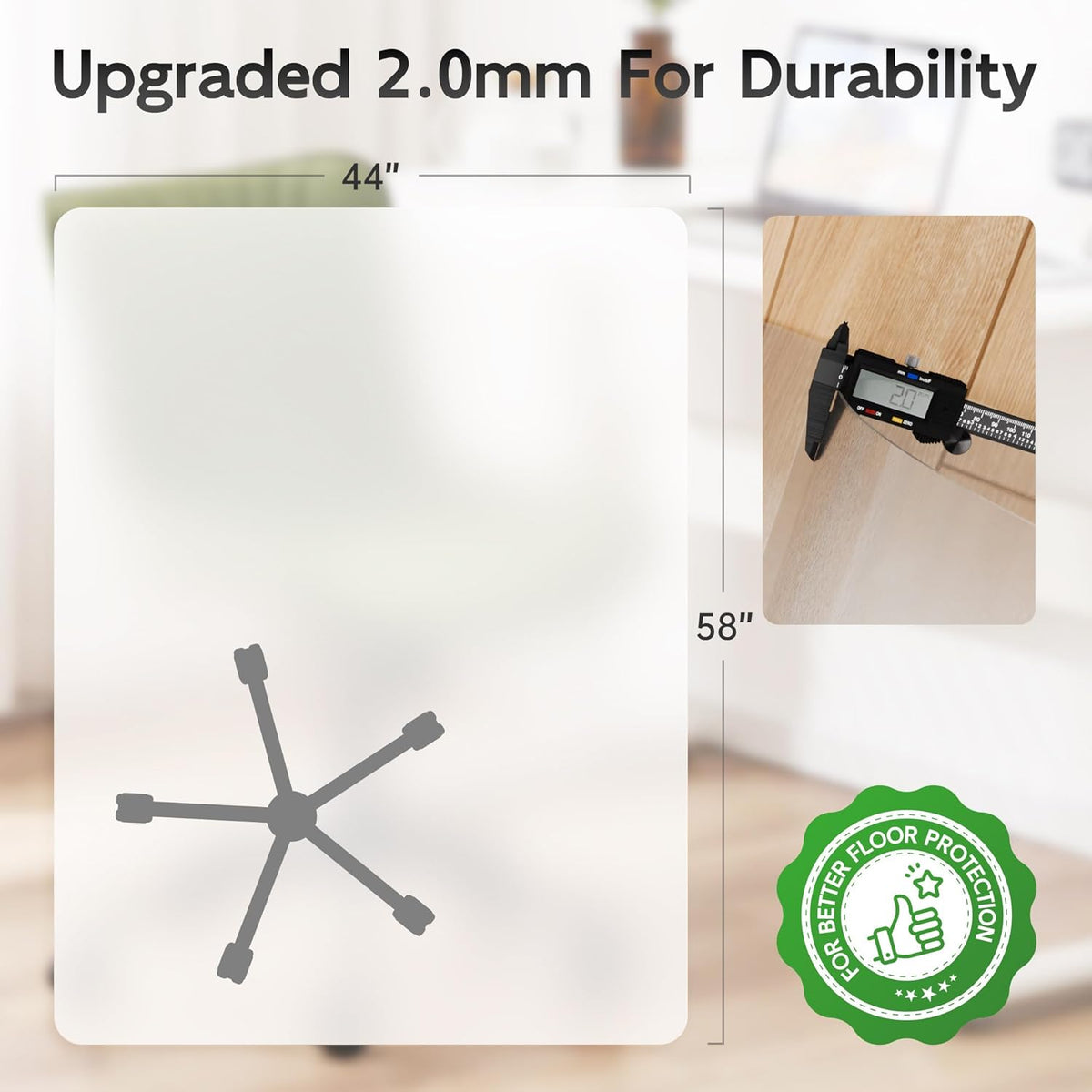 Office Chair Mat for Hardwood Floor, 58" x 44" Clear Computer/Desk Chair Mat for Hard Floor
