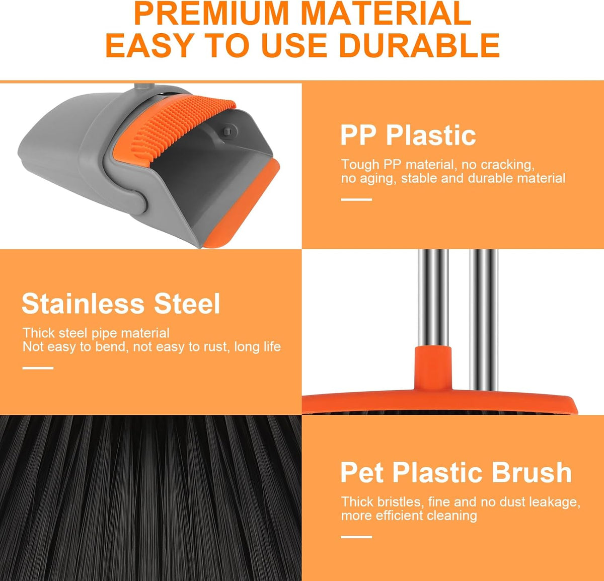 Broom and Dustpan Set for Home, Broom with Dustpan Combo Set, 51" Long Handle Dust Pan Set for