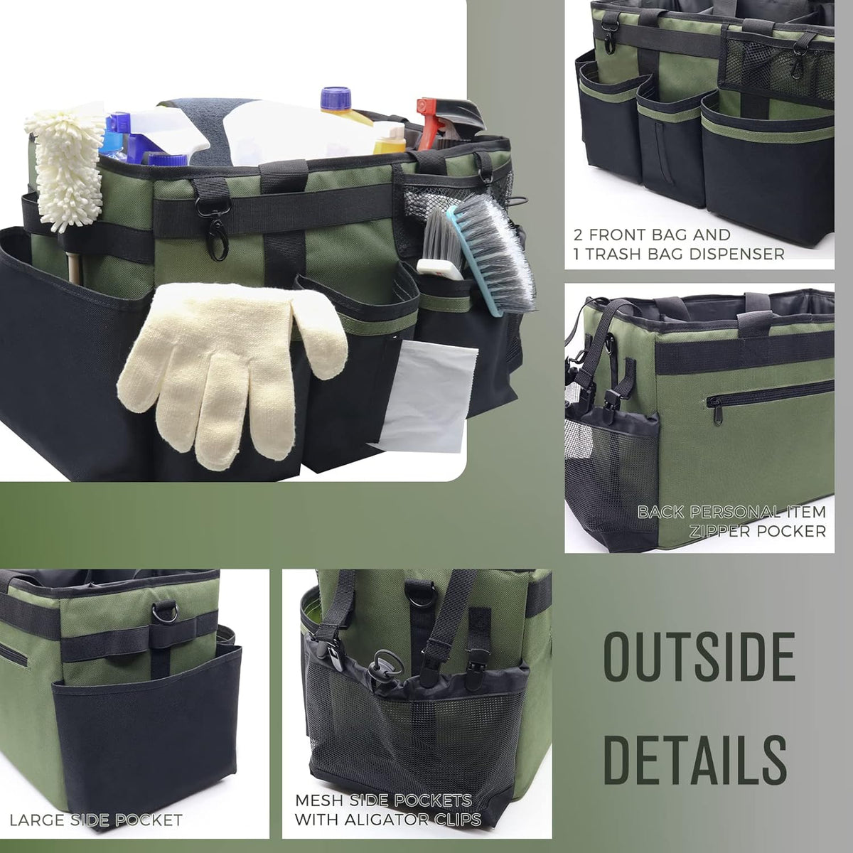 Wearable Cleaning Caddy Organizer with Handle & Shoulder Straps for Housekeepers, Under Sink & Car