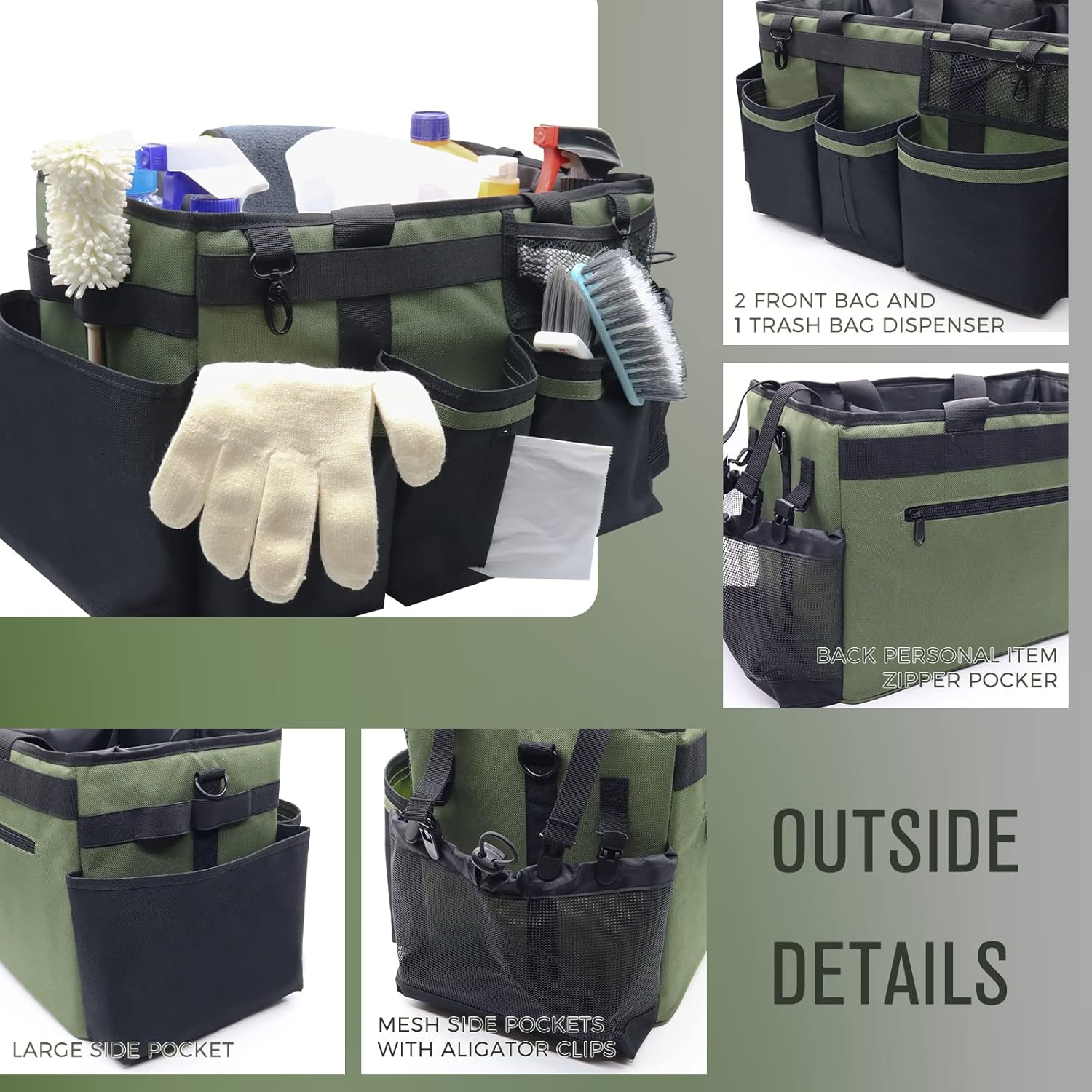 Wearable Cleaning Caddy Organizer with Handle & Shoulder Straps for Housekeepers, Under Sink & Car