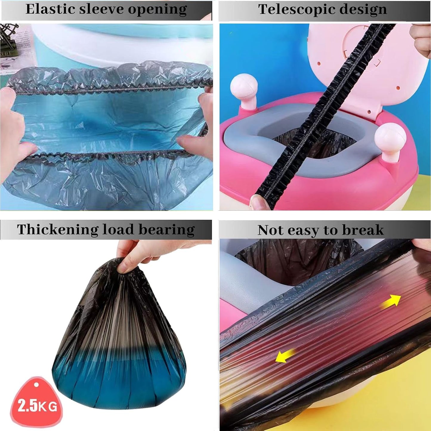 Potty Chair Liners with Elastic, Portable Potty Training Bags, Potty Refill Liners Disposable for