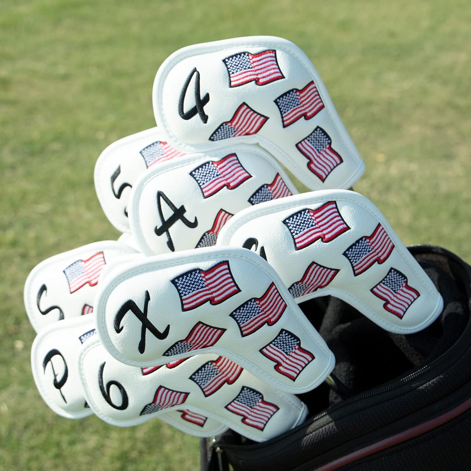 US Flag Golf Iron Covers Headcovers - 10pcs Patriotism Golf Club Covers for Irons - White Synthetic