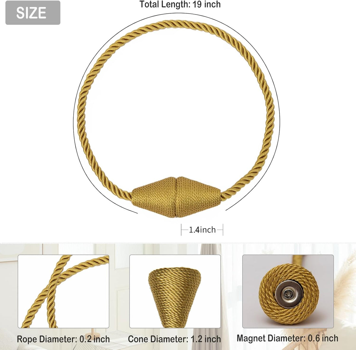Magnetic Curtain Tiebacks 2 Pack Outdoor Rope Curtain Tie Backs Decorative Window Treatment