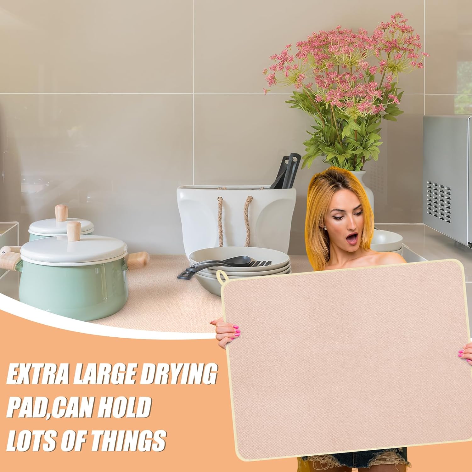 Hushee 2 Pack Extra Large Dish Drying Mat Microfiber Absorbent Dish Drying Pad Large Size Dishes