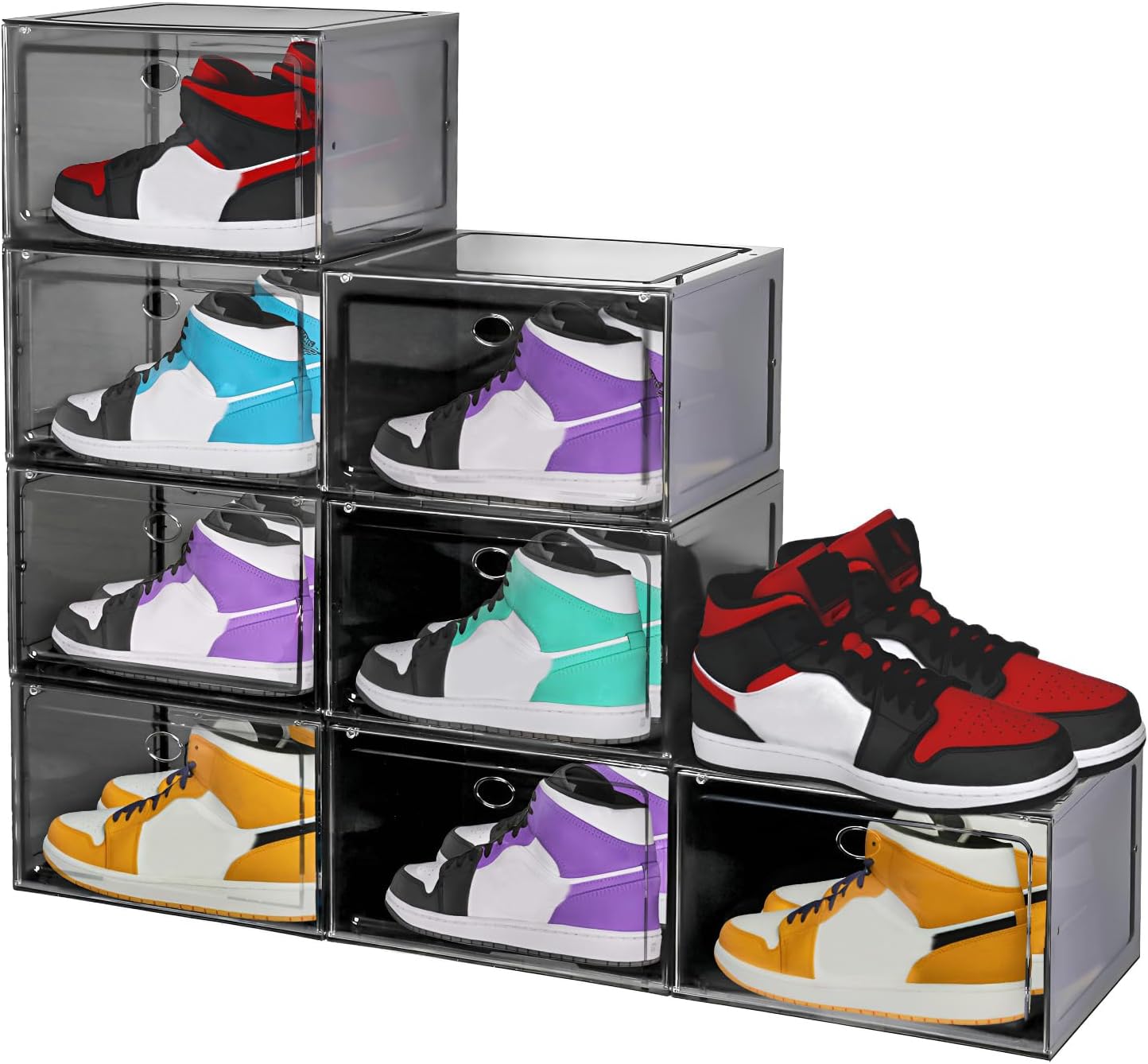 Large Shoe Boxes Clear Plastic Stackable, 8 Pack Drop Side Shoe Storage Boxes with Magnetic Door