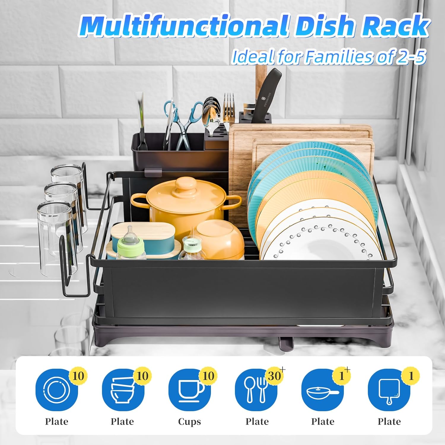Simple Trending Dish Rack, Steel Dish Drying Rack for Kitchen Counter, Dish Drainer with Cutlery