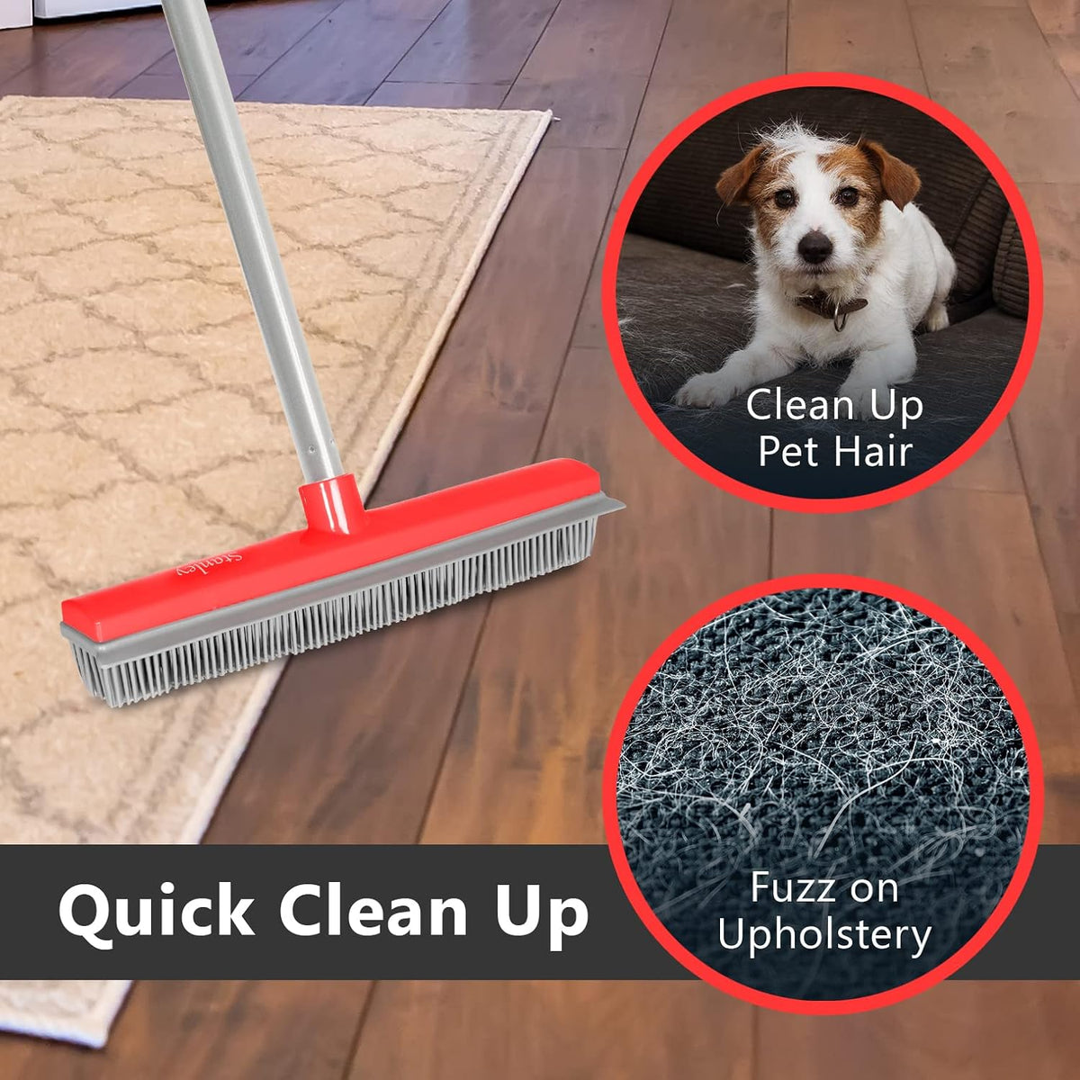 Stanley Home Products Rubber Broom with Adjustable Handle – for Carpets Floors Stairs Upholstery