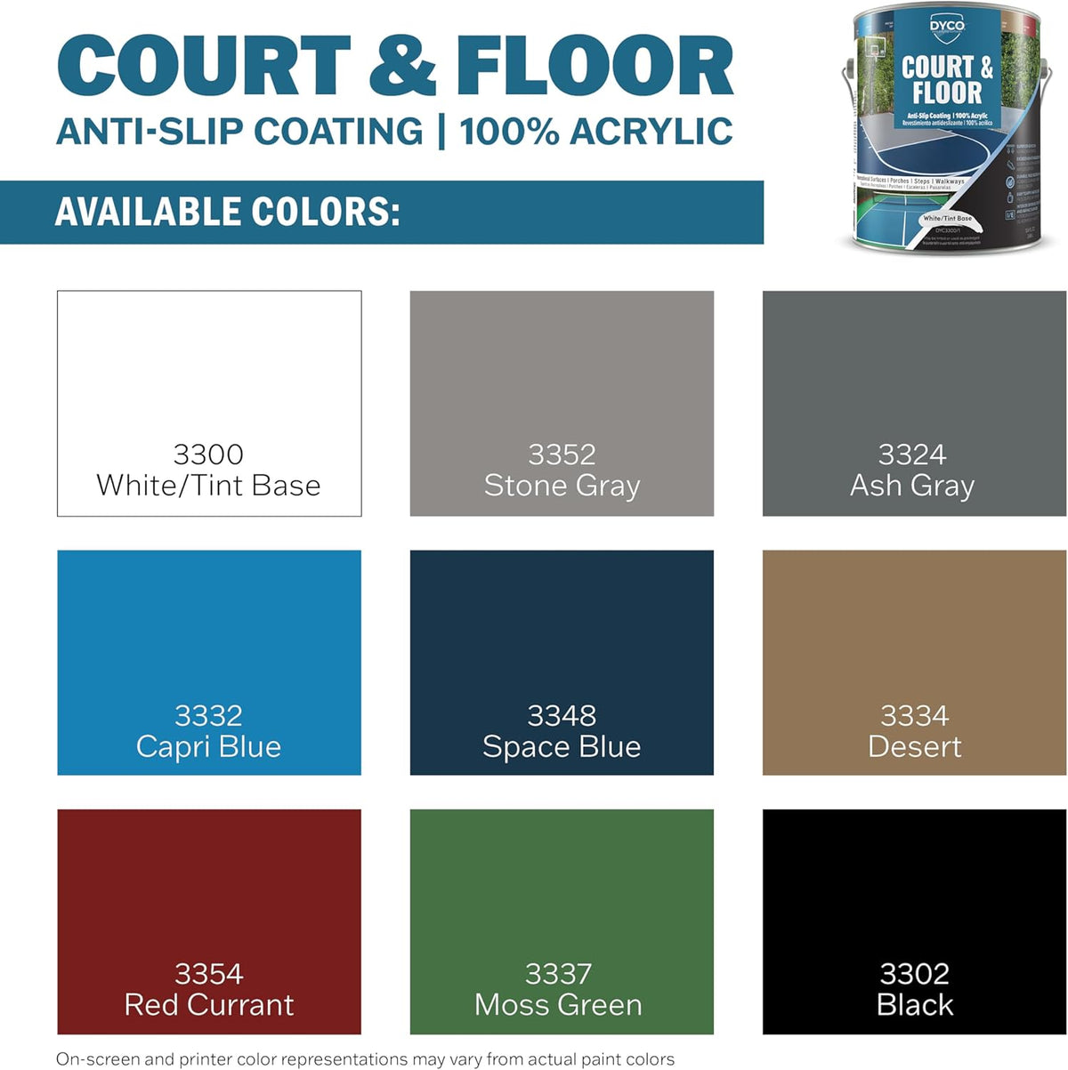 DYCO Court & Floor Anti-Slip Coating - Slip-Resistant Pavement, Cement & Concrete Paint for