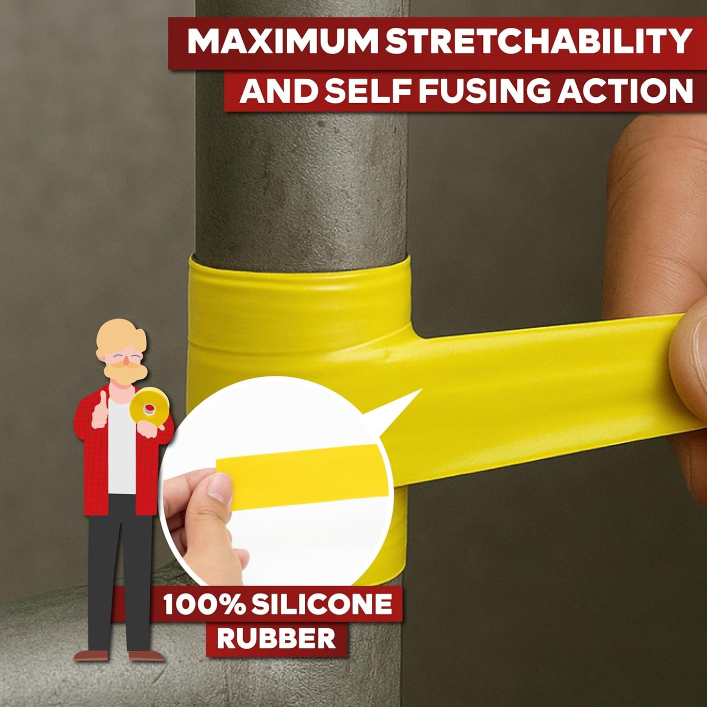XFasten Self Fusing Silicone Tape Waterproof – 1" x 36 Feet Yellow, Self Amalgamating Tape