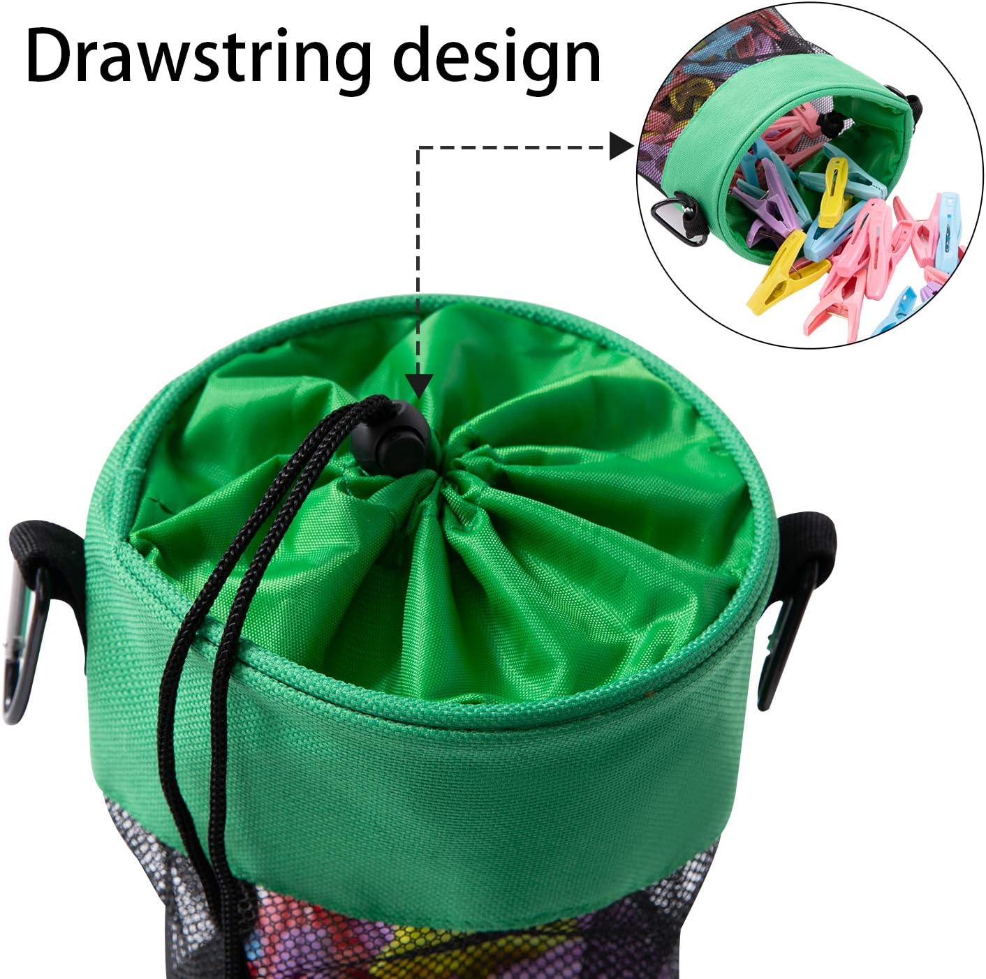 Mesh Clothespin Bag with Hooks Hanging Clothes Pin Bag with Drawstring Closure Clothespin Holder