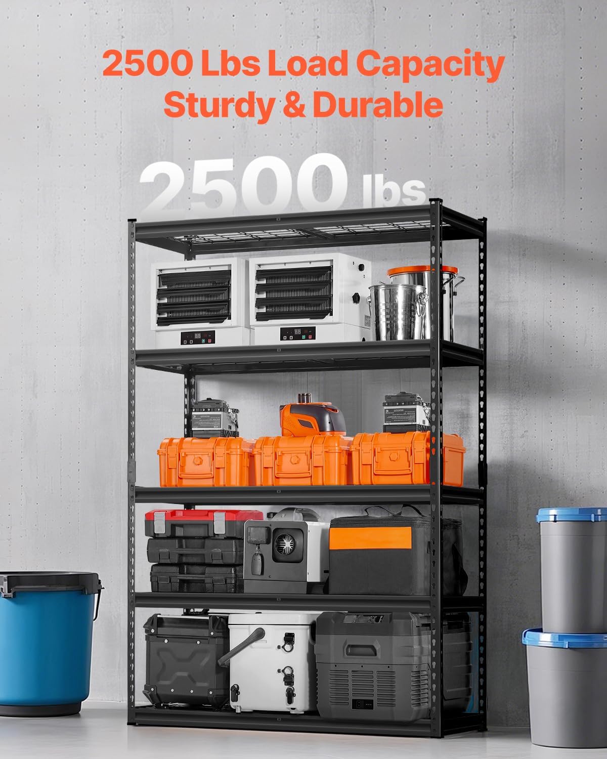 VEVOR Storage Shelves, 2500 lbs, 5 Tier Heavy Duty Garage Shelving, 18" D x 48" W x 72" H