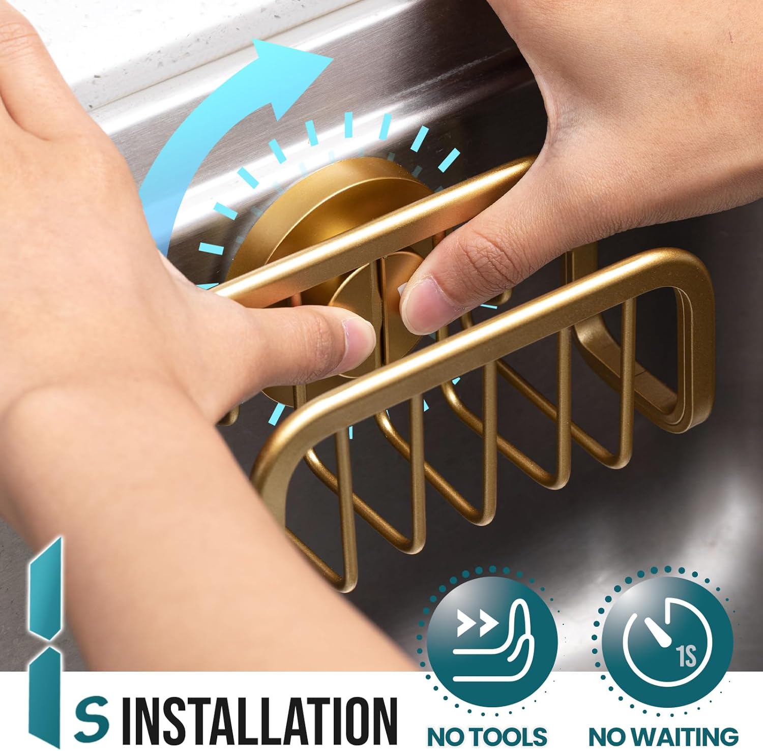 TAILI Sponge Holder for Kitchen Sink with Strong Suction Cup, Rustproof Aluminum Sink Caddy for