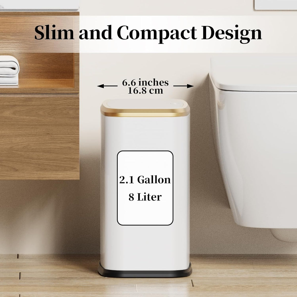 2.1 Gallon Bathroom Trash Can with Lid Press Top, 8 Liter Stainless Steel Garbage Can with Press