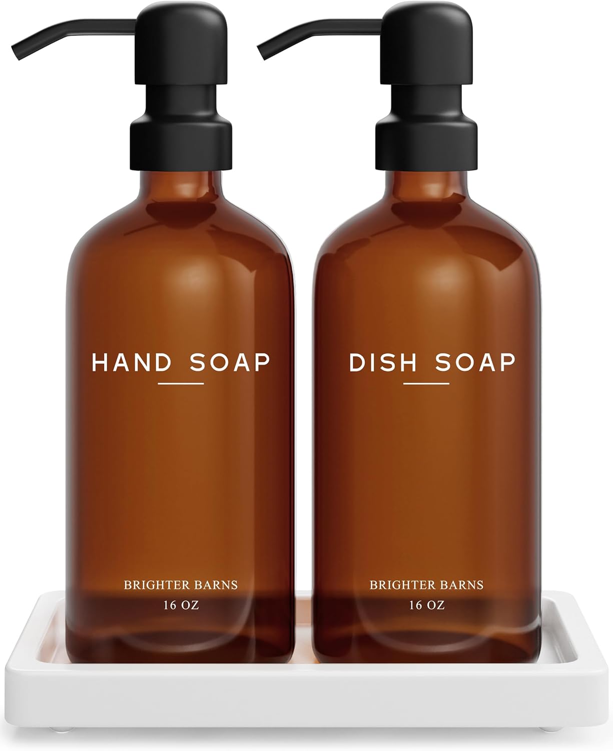 Amber Glass Hand and Dish Soap Dispenser Set by Brighter Barns - Kitchen Soap Dispenser Set with