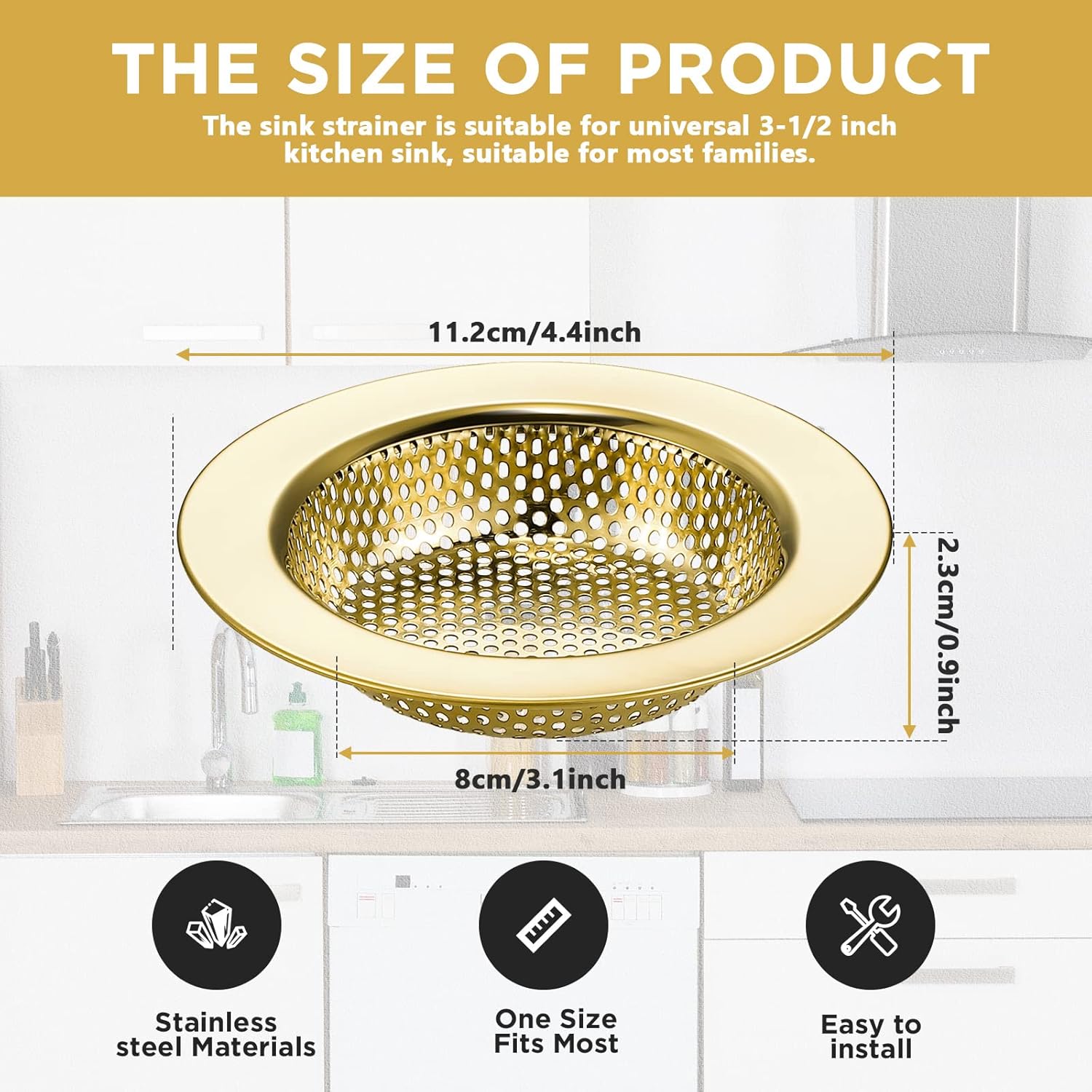 Retisee 2 Pcs Sink Strainer Stainless Steel Kitchen Sink Drain Strainer Basket Cover Mesh Hair Food