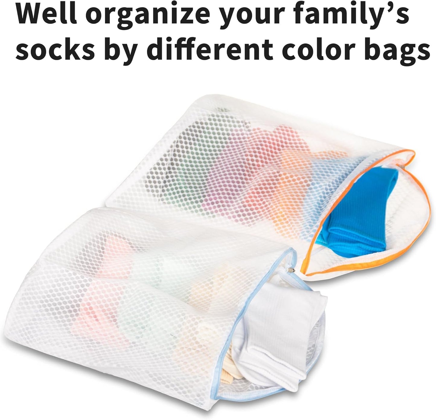 5Pcs Hanging Laundry Bags for Socks with S Hooks,12 X 10 inch 5 Color Mesh Laundry Bags for Washing