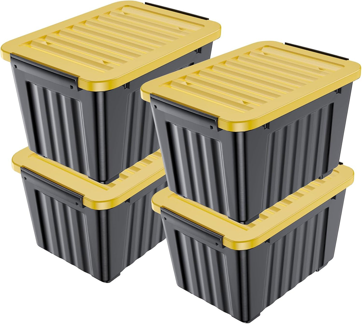 Nazhura 97 Quart Plastic Storage Bin, Stackable and Nestable Storage Boxes with Yellow Lids and
